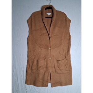 Treasure & Bond Long Knit Sweater Vest Womens L‎ Tan Ribbed Button Pockets